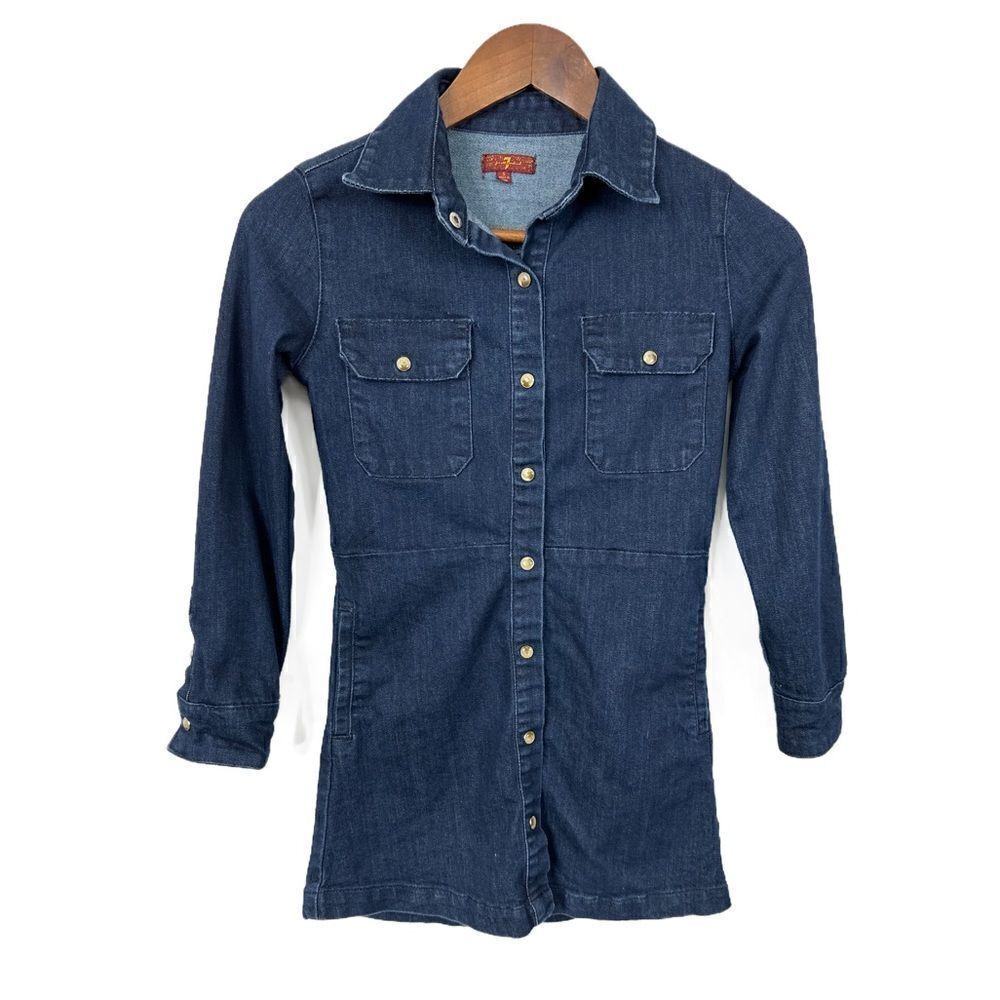 7 For All Mankind Denim Dress Blue Size Small Girls Long Sleeve